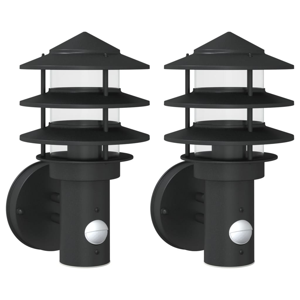 Outdoor wall lights with motion detector 2 pcs. Black stainless steel