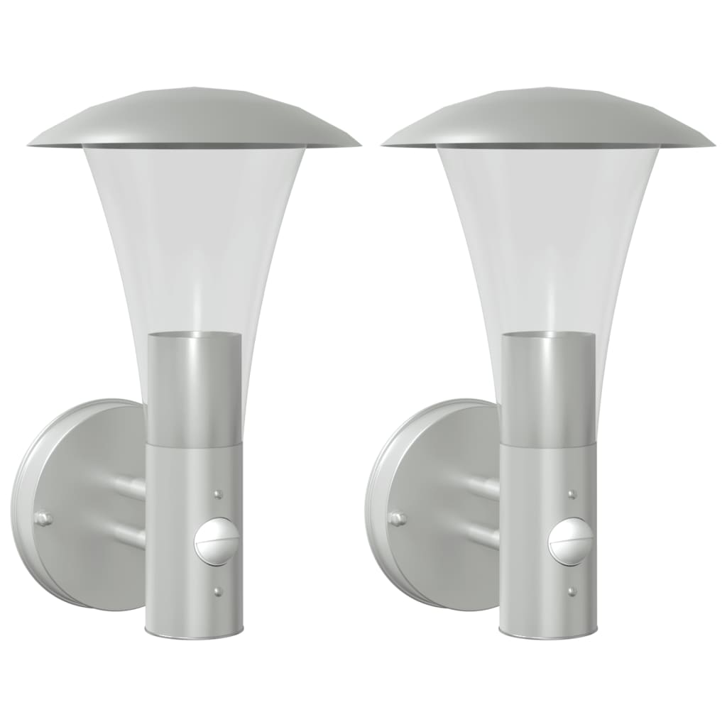 Outdoor wall lights with motion detector 2 pcs. Silver stainless steel