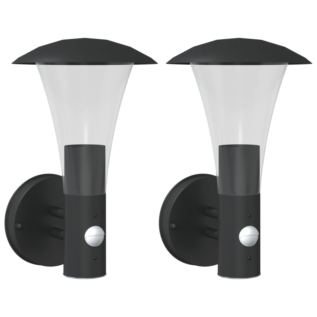 Outdoor wall lights with motion detector 2 pcs. Black stainless steel