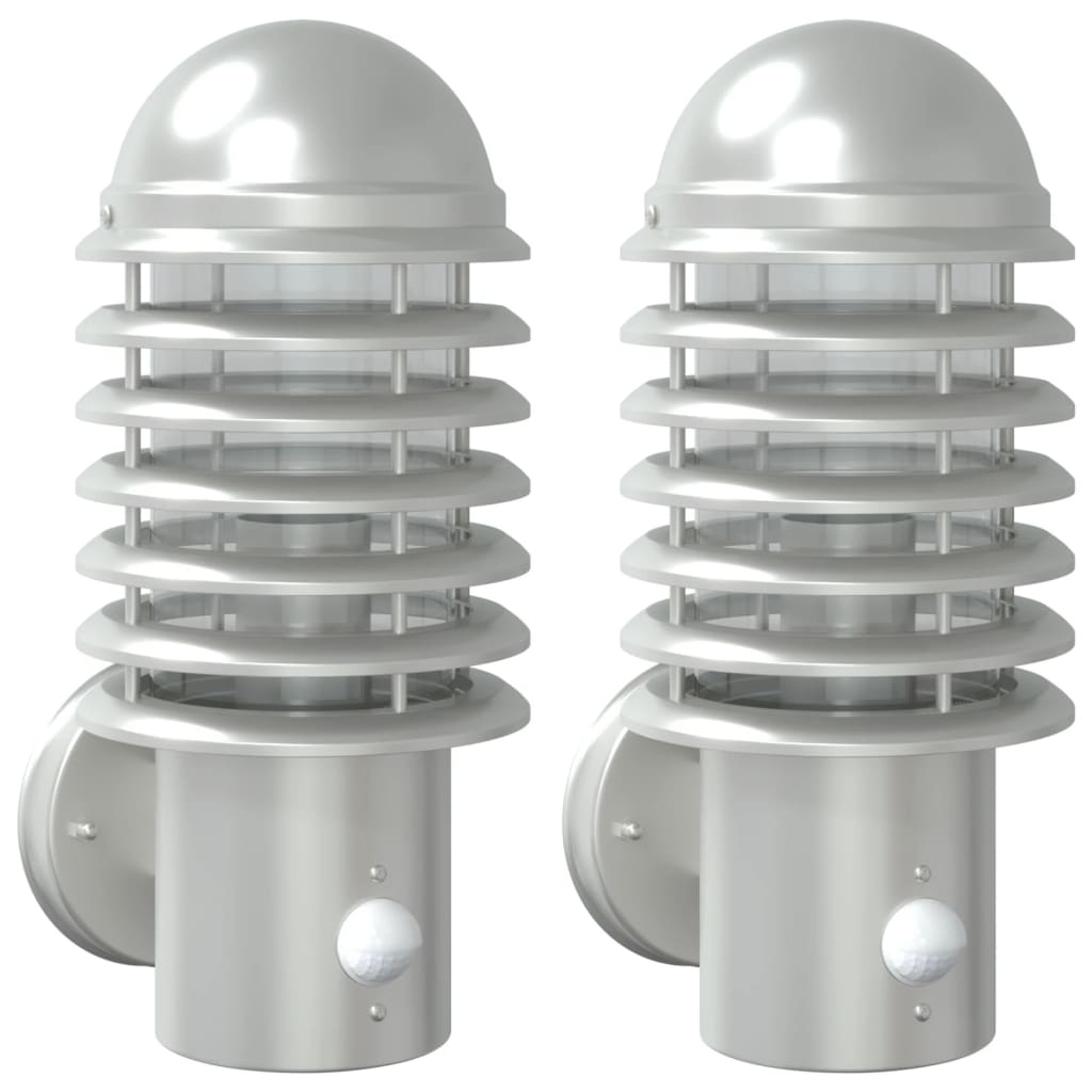 Outdoor wall lights with motion detector 2 pcs. Silver stainless steel