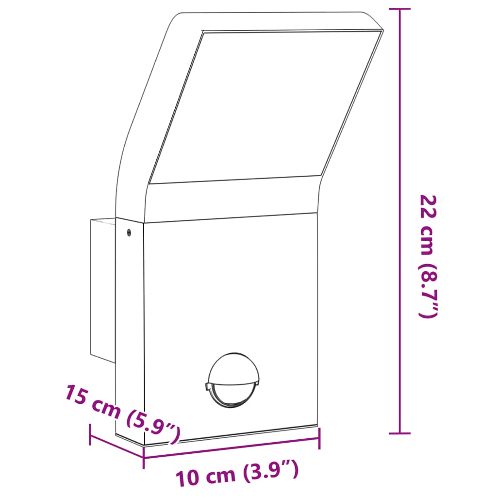 LED outdoor wall light with sensor black die-cast aluminum