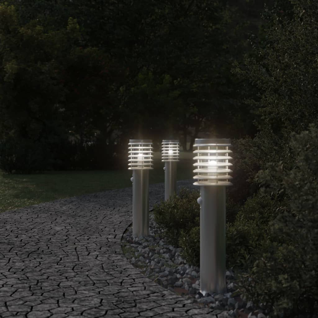 Path lights with motion detector 3 pieces silver 60 cm stainless steel