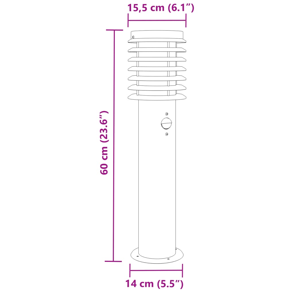 Path lights with motion detector 3 pieces silver 60 cm stainless steel