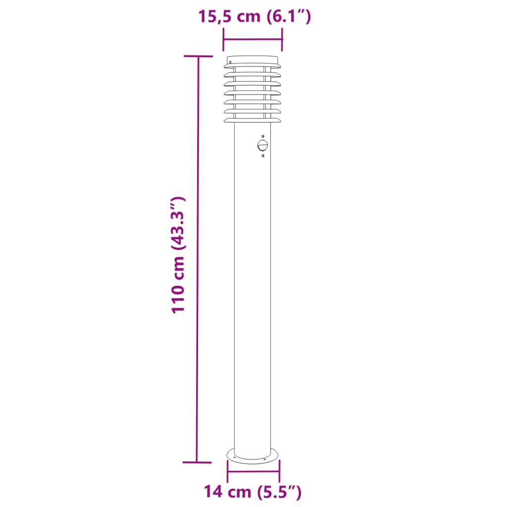 Path light with motion detector silver 110 cm stainless steel