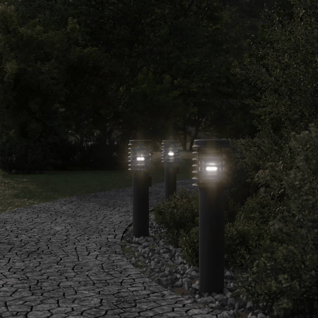 Path lights with socket 3 pieces black 60 cm stainless steel