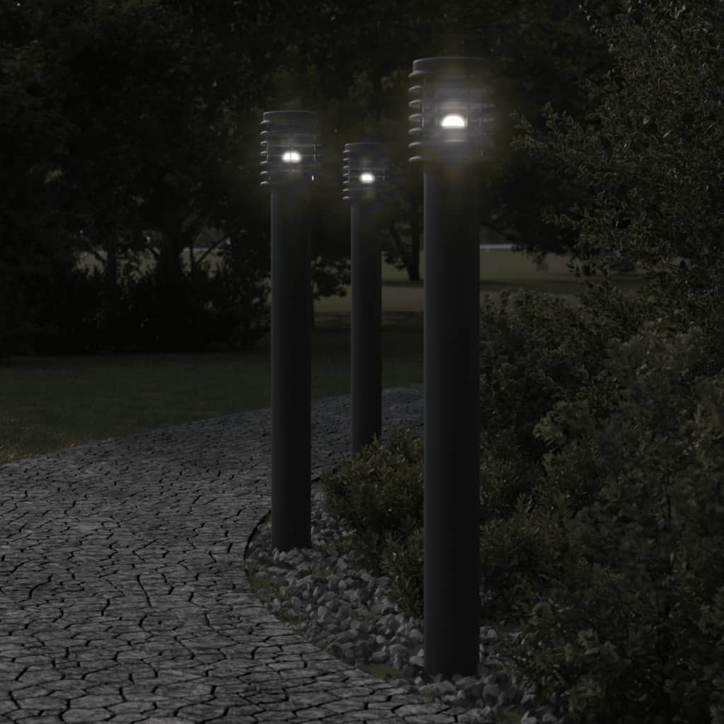 Path lights with socket 3 pieces black 110 cm stainless steel