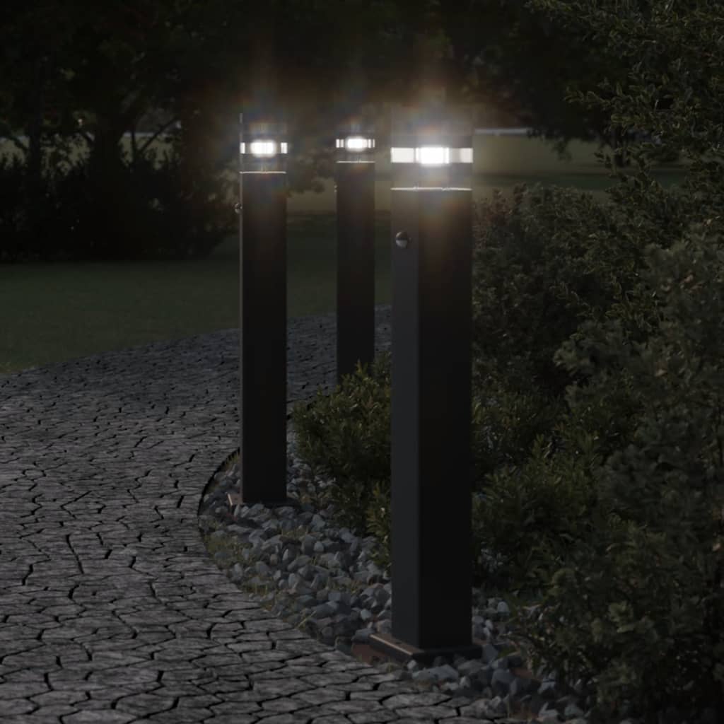 Path lights with motion detector 3 pieces Black 80 cm Aluminium