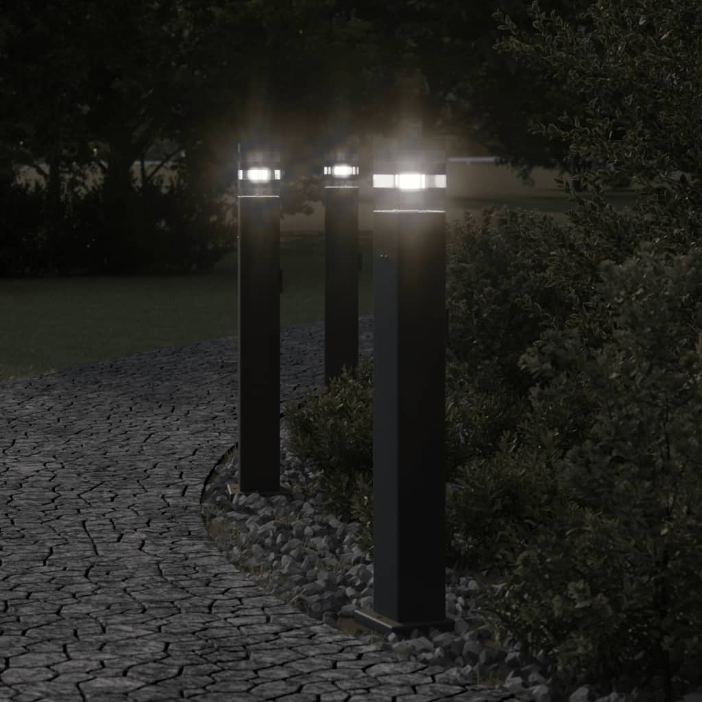 Path lights with socket 3 pieces Black 80 cm Aluminium