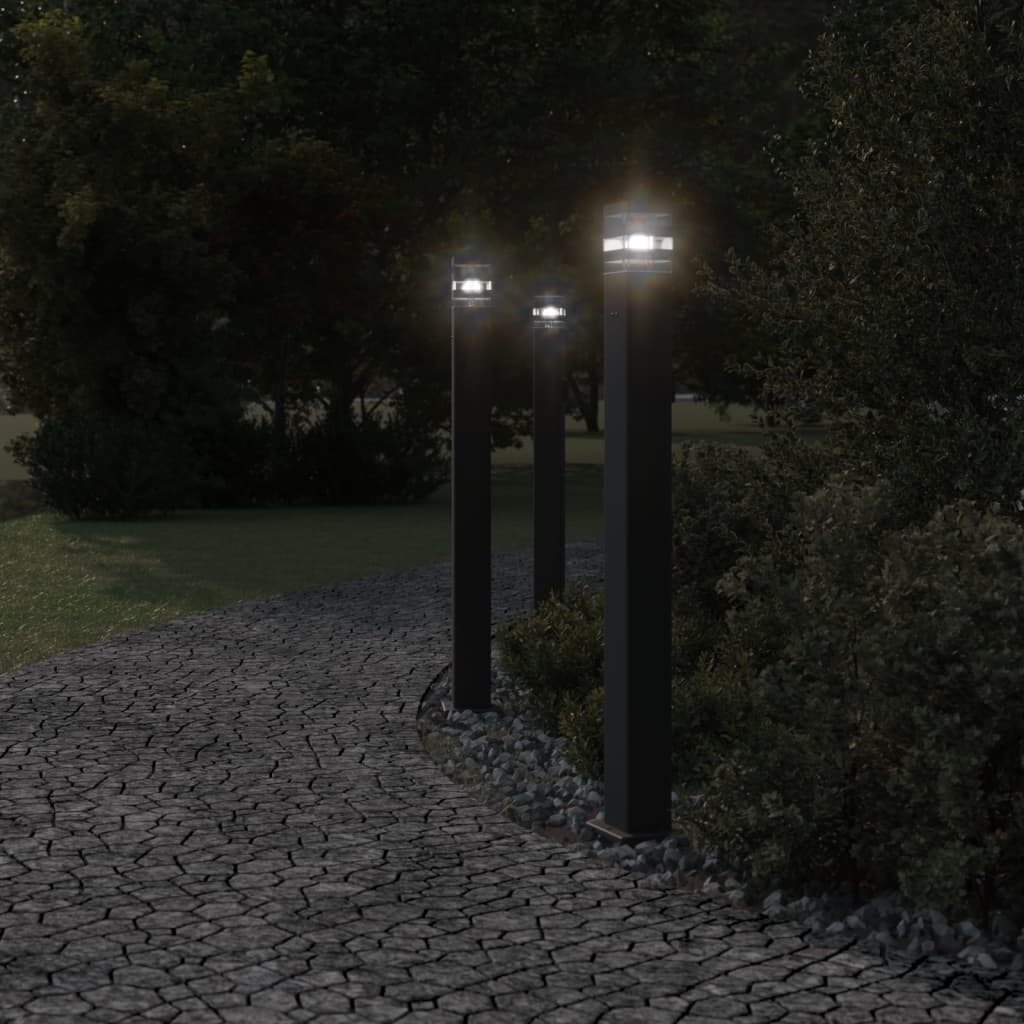 Path lights with socket 3 pieces Black 110 cm Aluminium