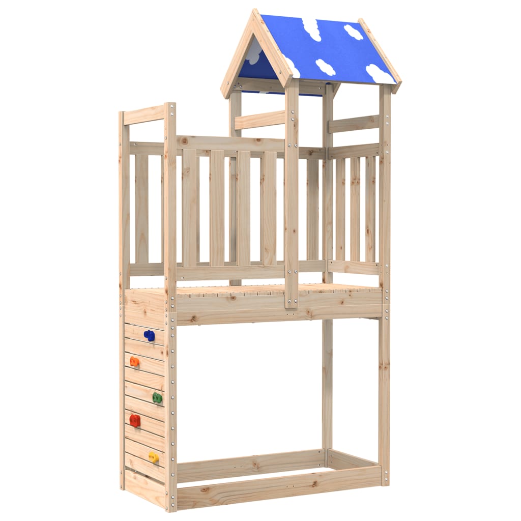 Play tower with climbing wall 110.5x52.5x215 cm solid pine wood