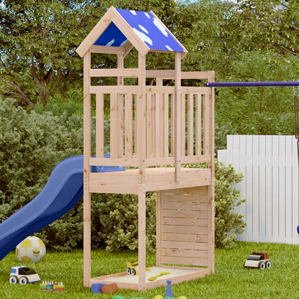 Play tower with climbing wall 110.5x52.5x215 cm solid pine wood