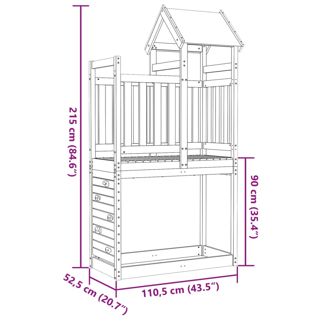 Play tower with climbing wall 110.5x52.5x215cm solid wood Douglas fir