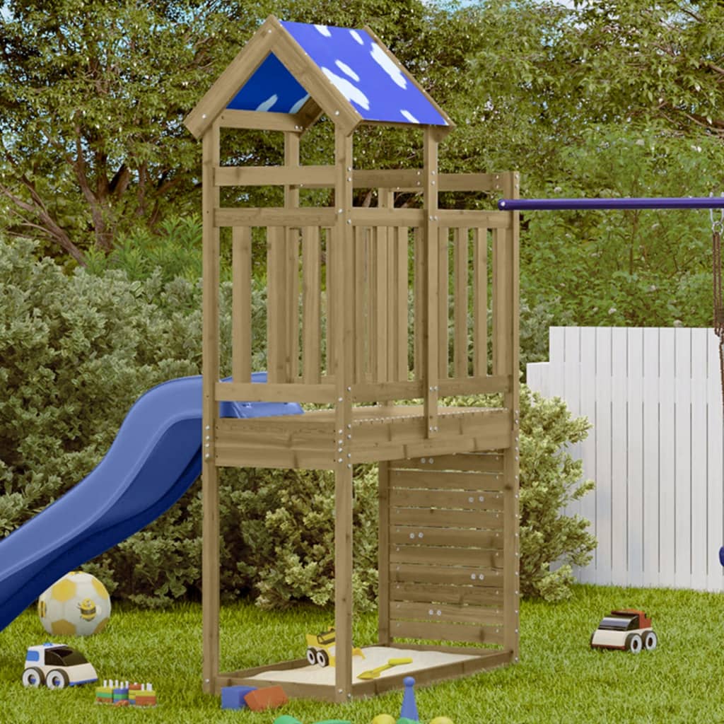 Spielturm mit Kletterwand 110,5x52,5x215 cm Kiefernholz