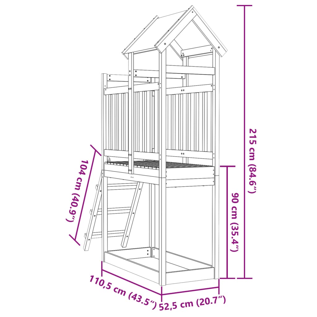 Play tower with ladder 110.5x52.5x215 cm solid wood Douglas fir