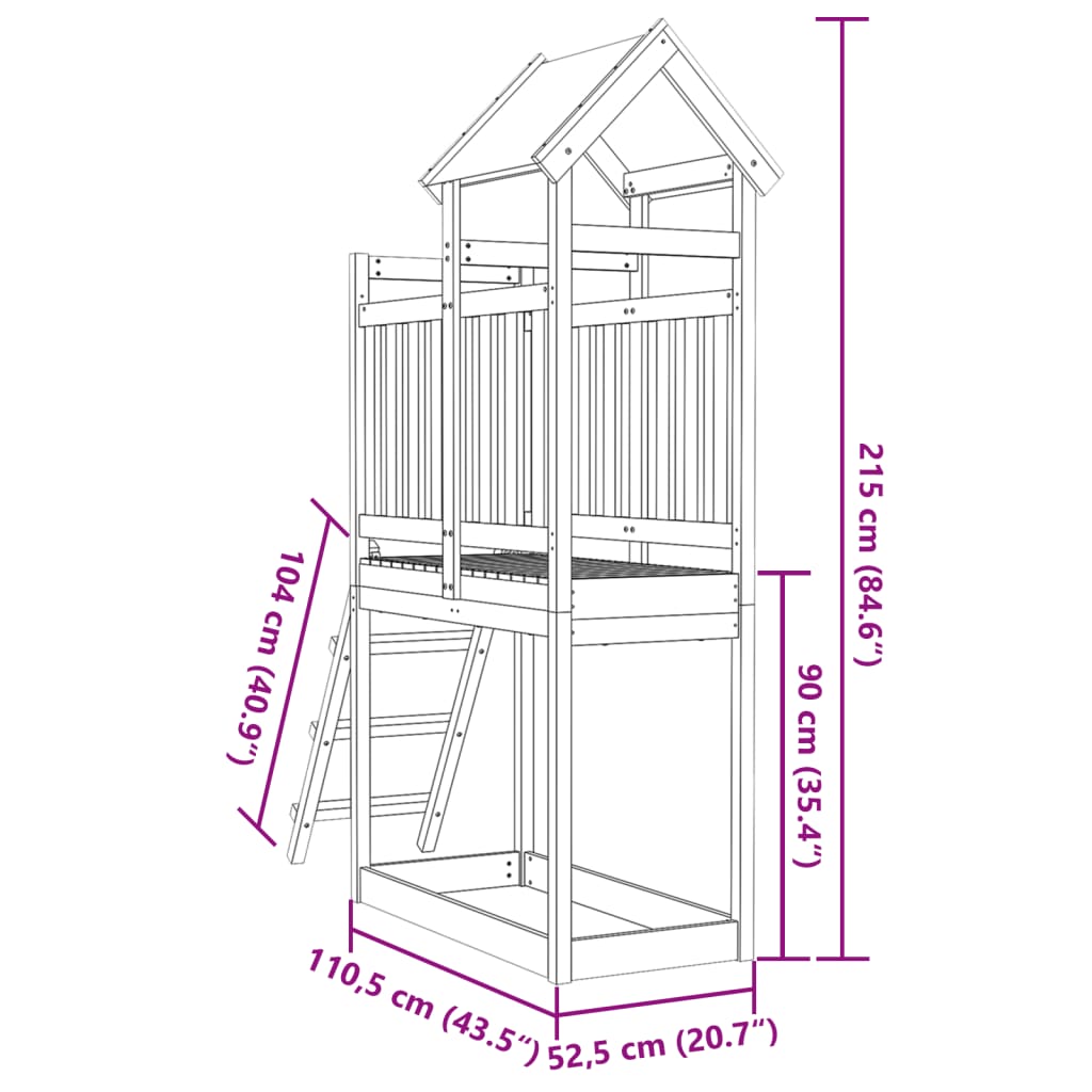 Play tower with ladder 110.5x52.5x215 cm pinewood impregnated