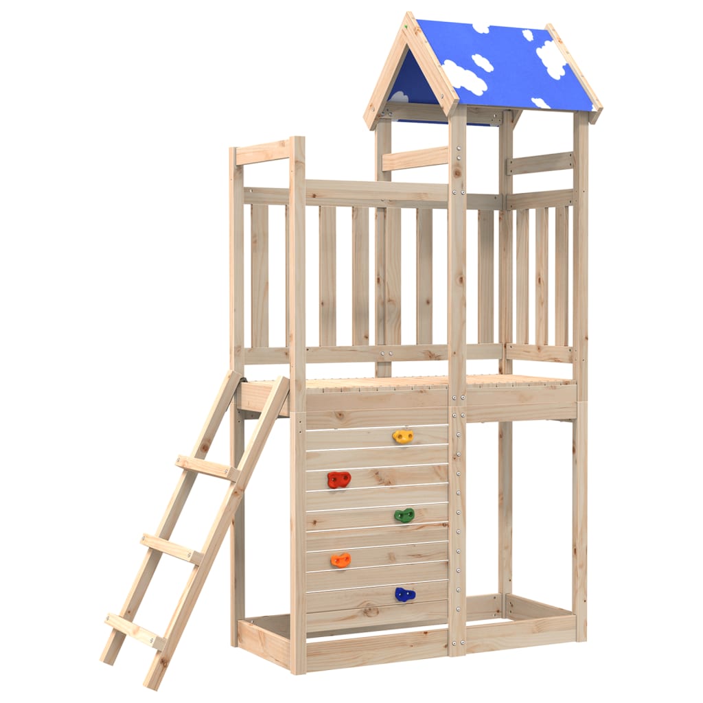 Play tower with climbing wall 110.5x52.5x215 cm solid pine wood