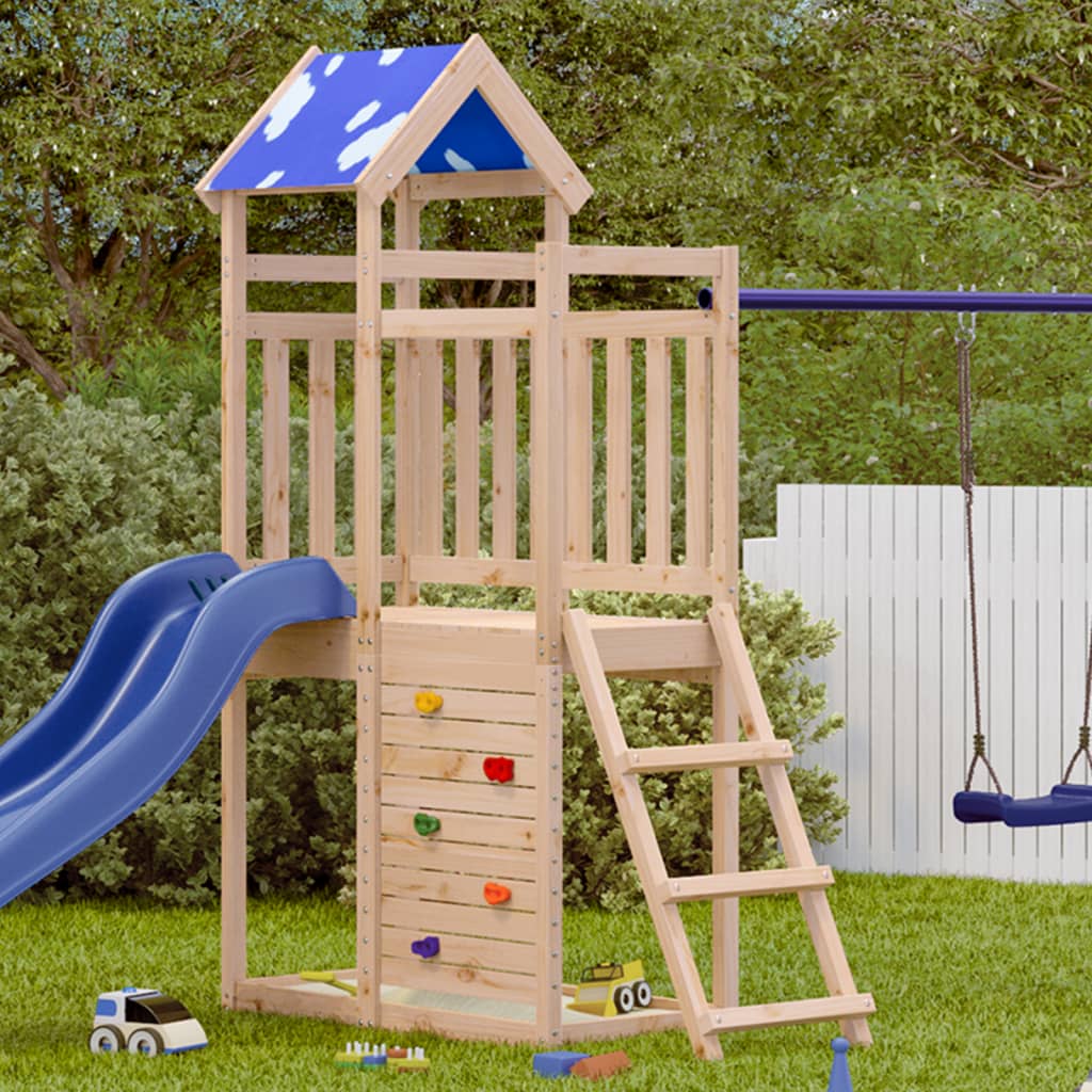 Play tower with climbing wall 110.5x52.5x215 cm solid pine wood