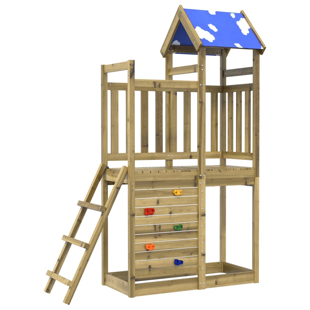 Play tower with climbing wall 110.5x52.5x215 cm pinewood