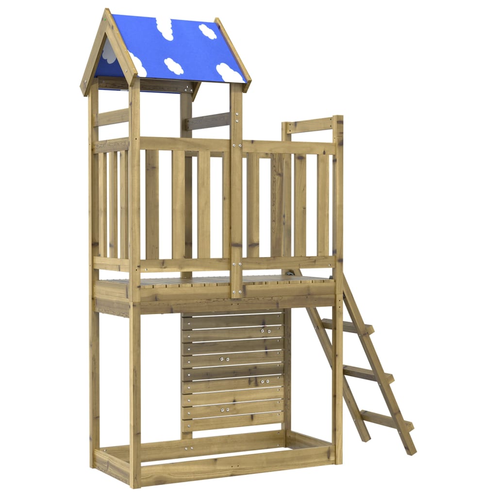 Spielturm mit Kletterwand 110,5x52,5x215 cm Kiefernholz