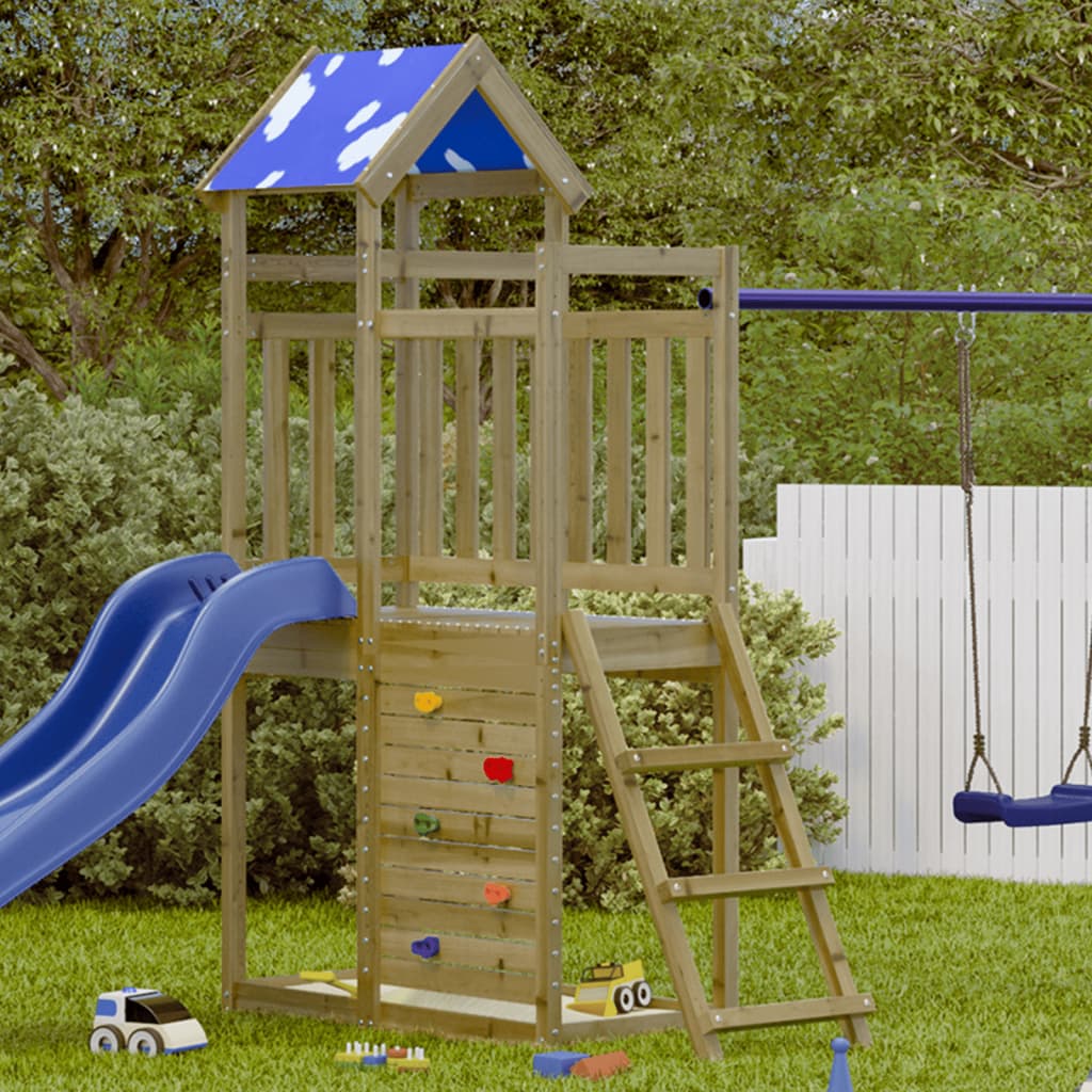 Play tower with climbing wall 110.5x52.5x215 cm pinewood