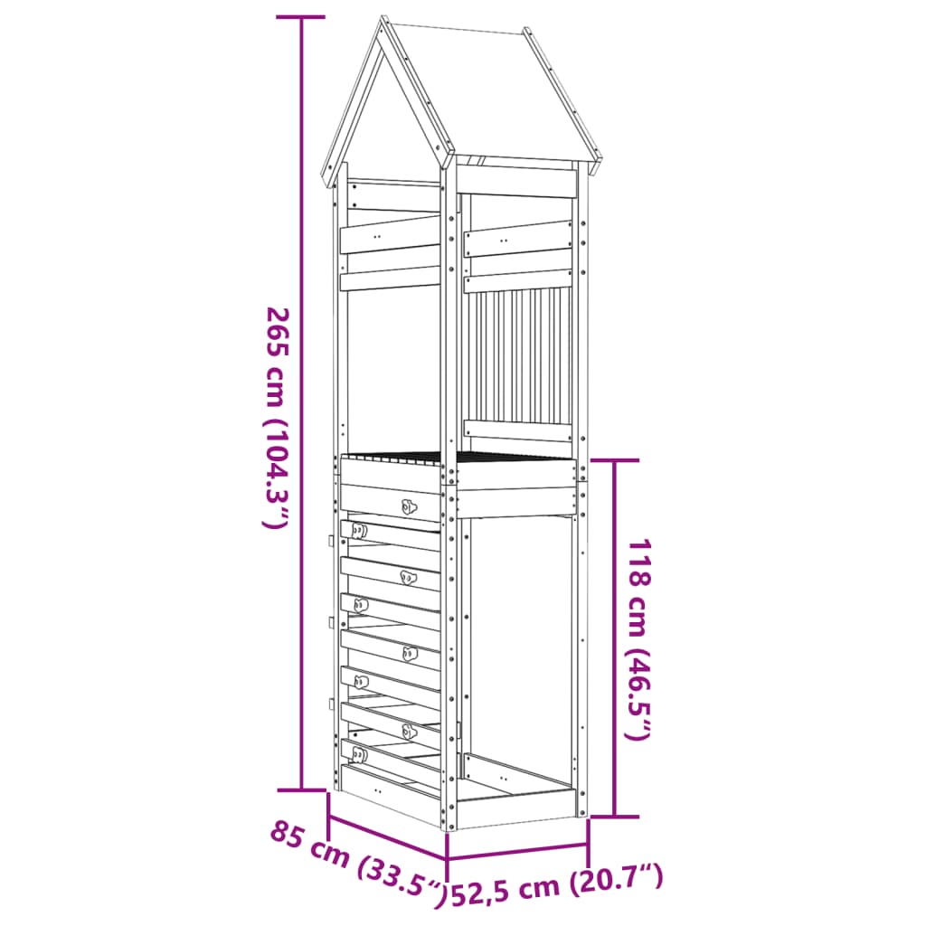 Play tower with climbing wall 85x52.5x265 cm solid pine wood