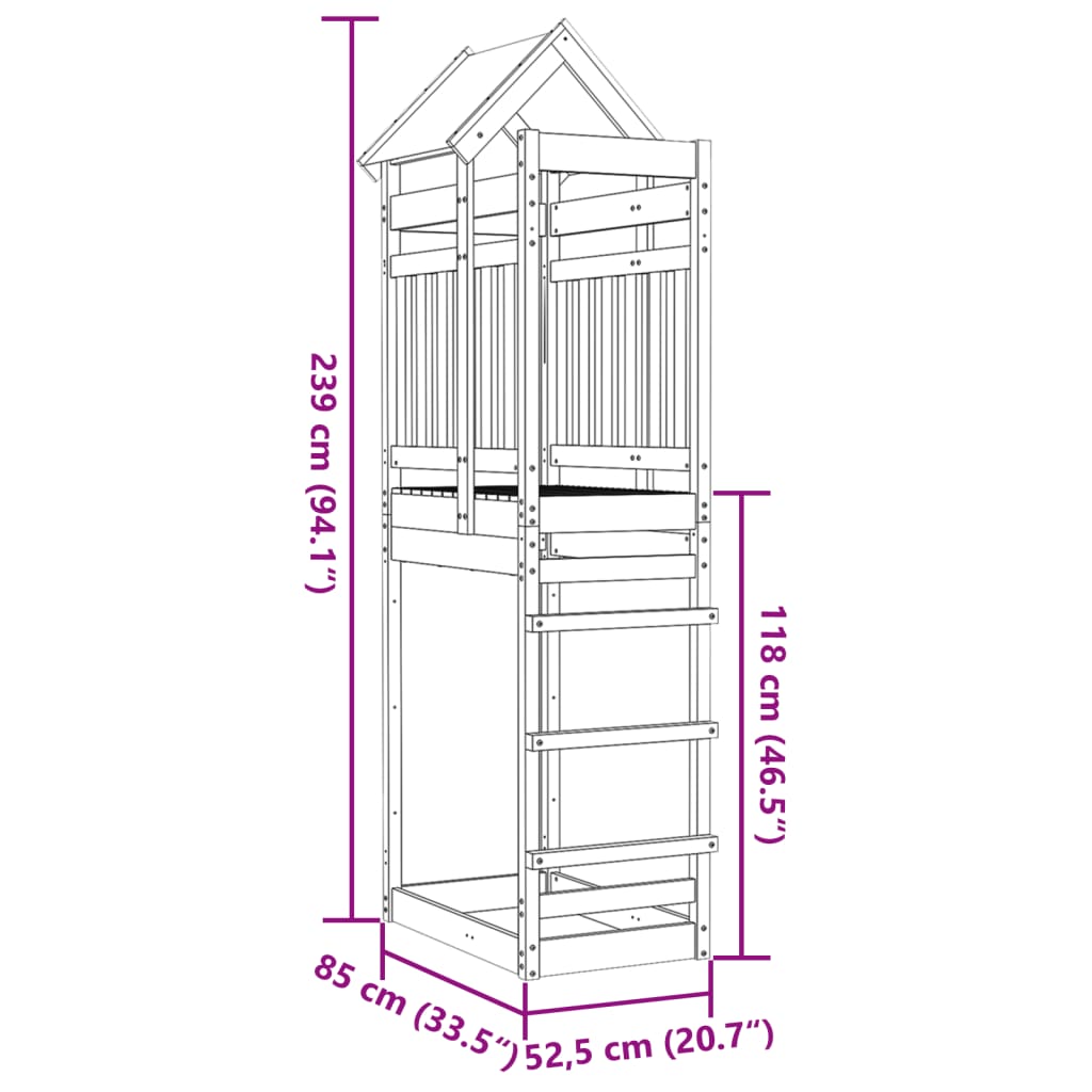 Spielturm 85x52,5x239 cm Massivholz Douglasie