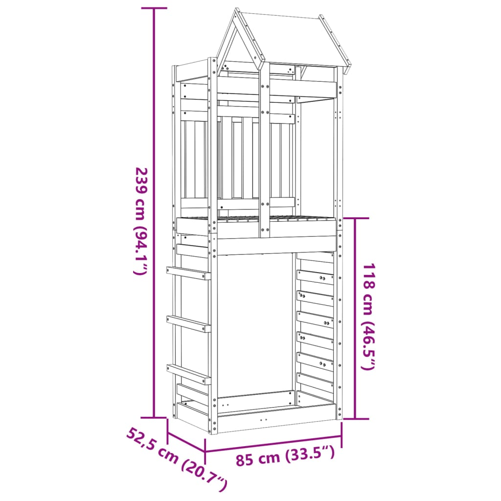 Play tower with climbing wall 85x52.5x239 cm solid pine wood