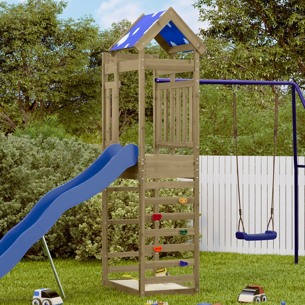 Play tower with climbing wall 85x52.5x239cm pinewood impregnated