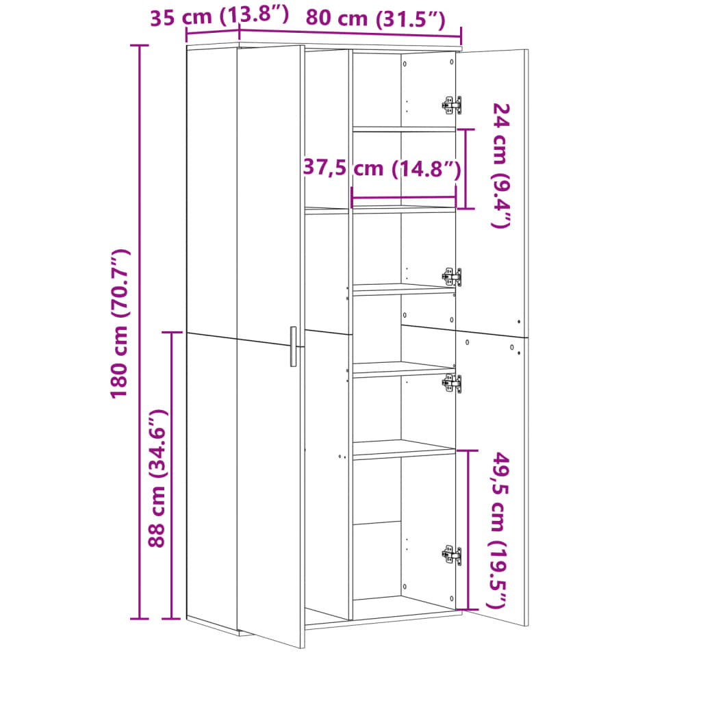 Highboard Weiß 80x35x180 cm Holzwerkstoff