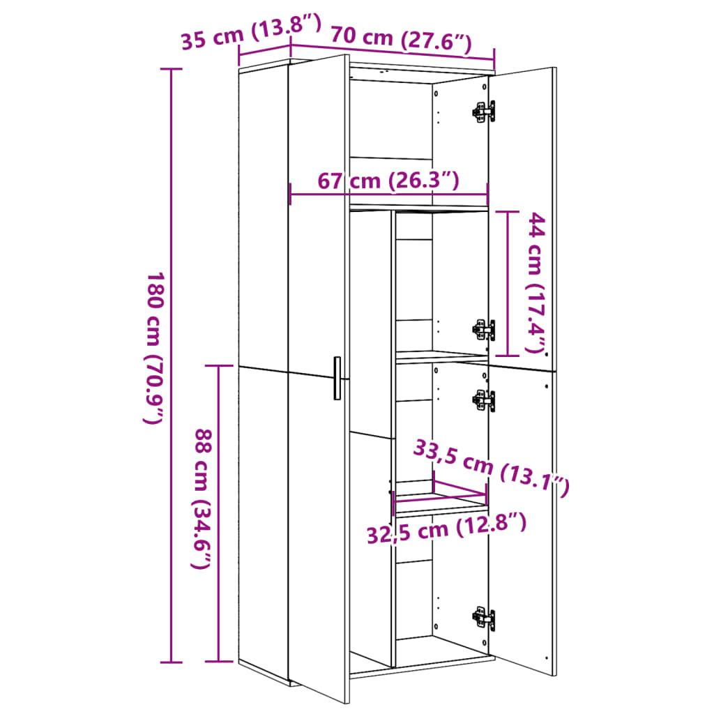 Highboard Grau Sonoma 70x35x180 cm Holzwerkstoff