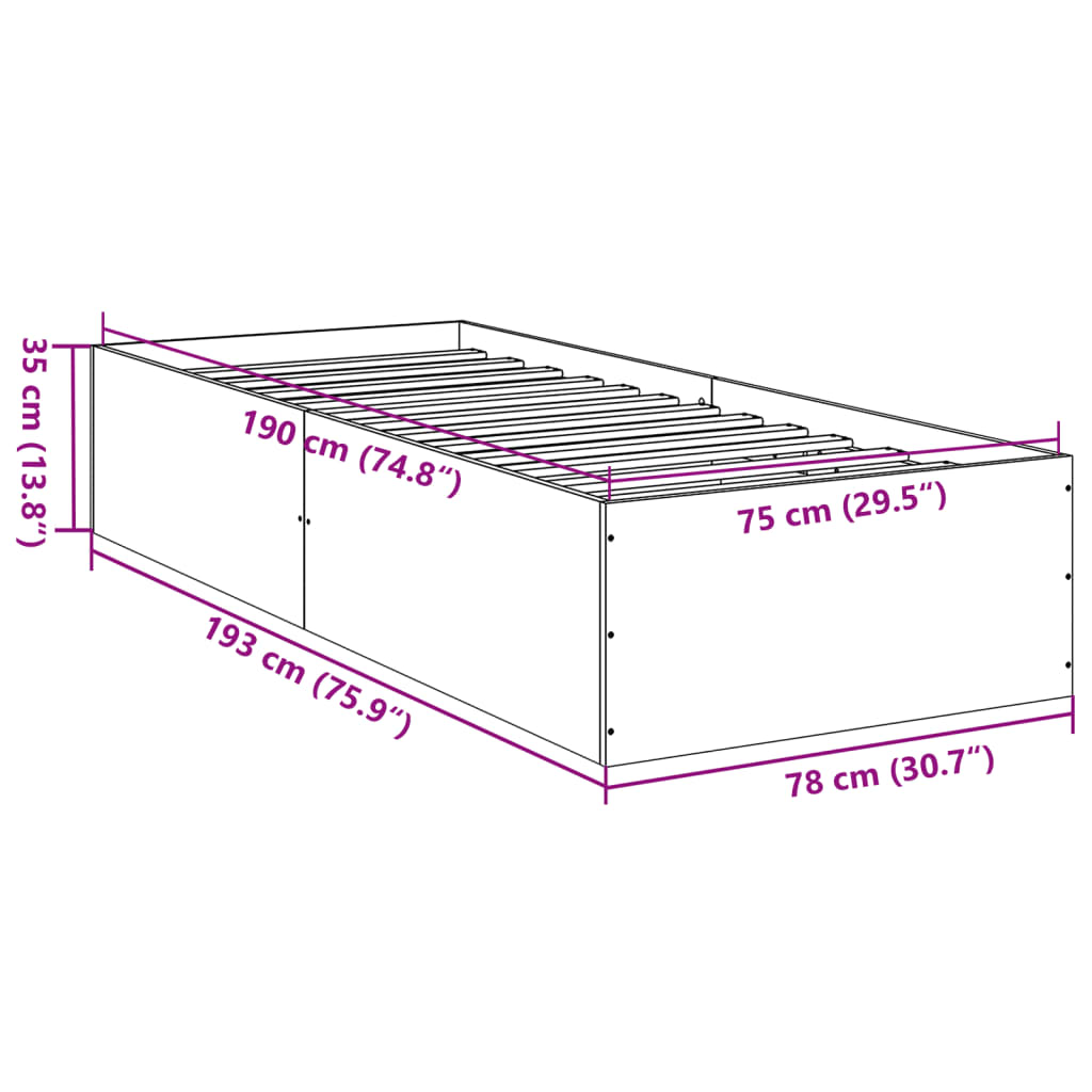 Bed frame white 75x190 cm wood material