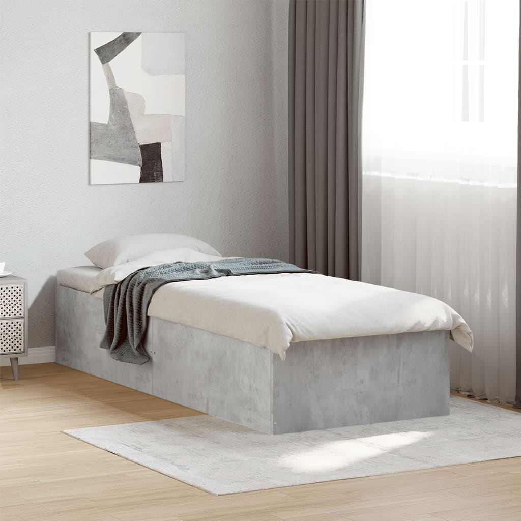 Bed frame concrete grey 75x190 cm wood material