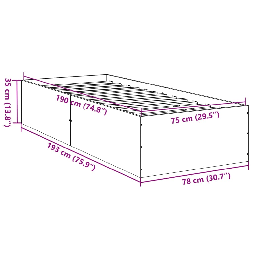 Bed frame without mattress smoked oak 75x190 cm wood material