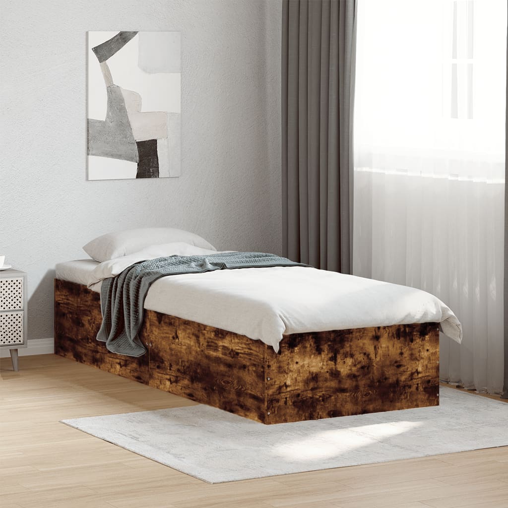 Bed frame without mattress smoked oak 75x190 cm wood material