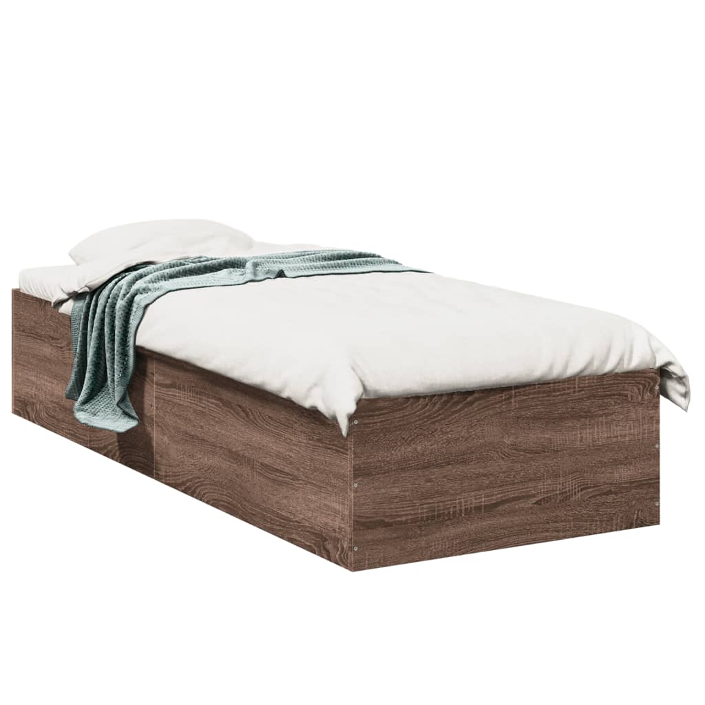 Bed frame without mattress brown oak 75x190 cm wood material