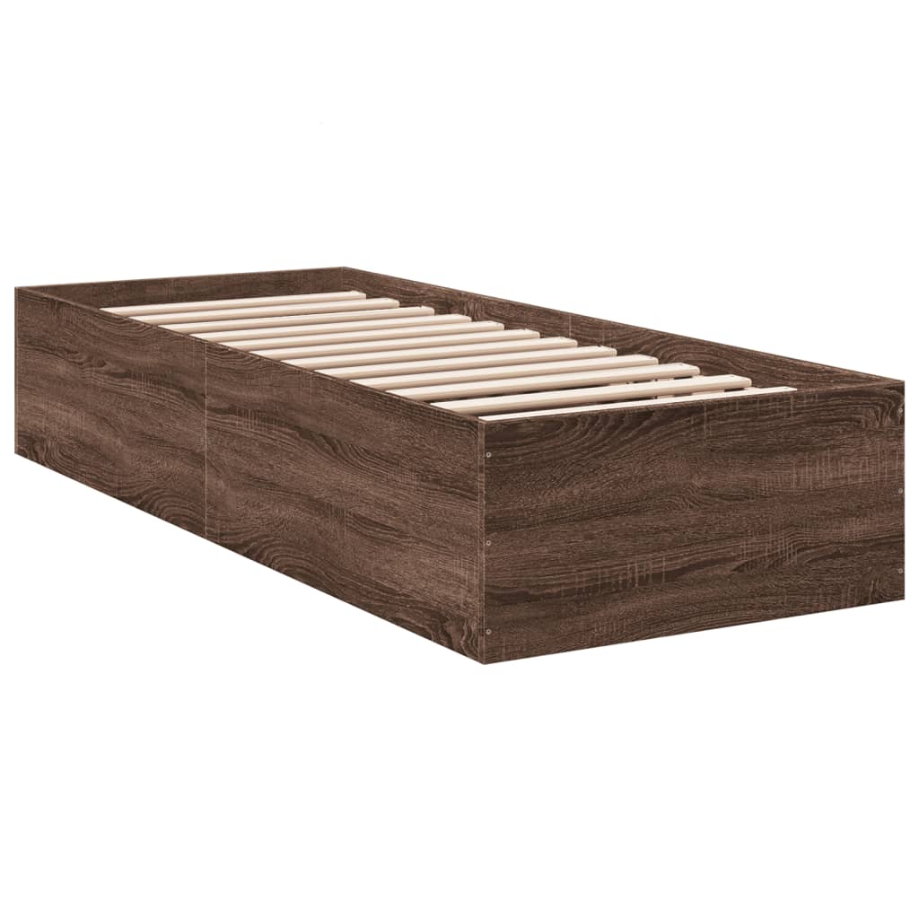 Bed frame without mattress brown oak 75x190 cm wood material