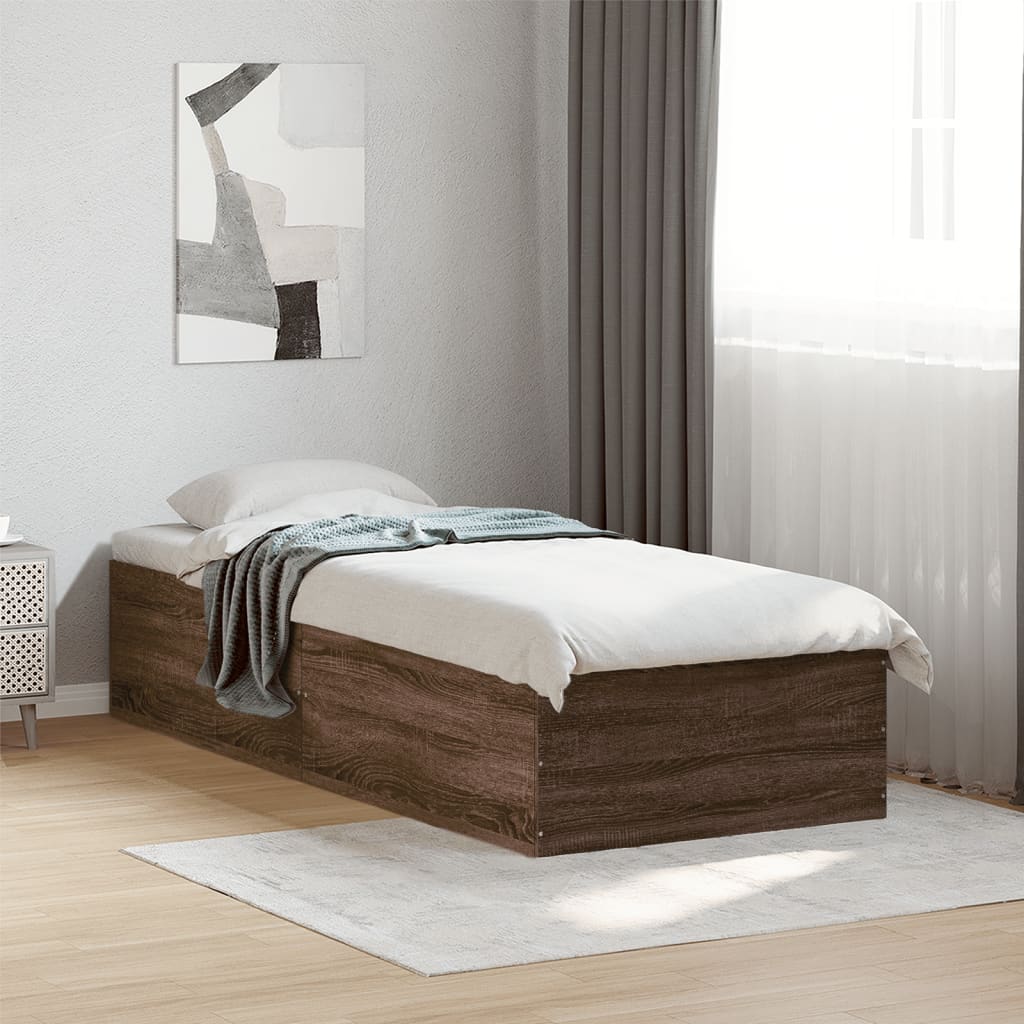 Bed frame without mattress brown oak 75x190 cm wood material