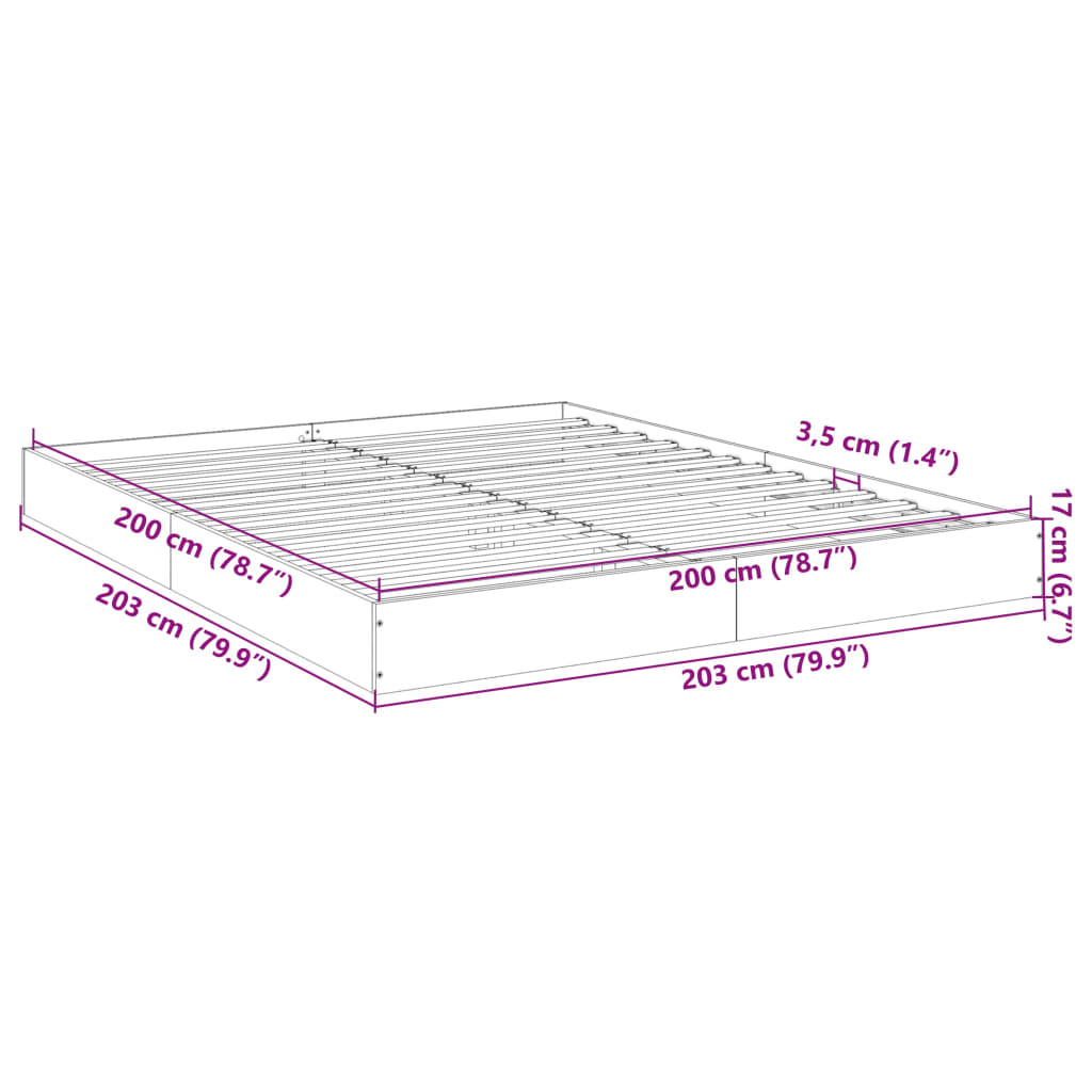 Bettgestell ohne Matratze Sonoma-Eiche 200x200 cm Holzwerkstoff