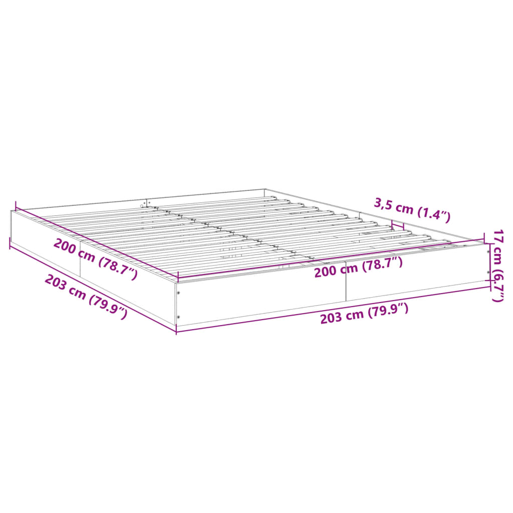 Bettgestell ohne Matratze Räuchereiche 200x200 cm Holzwerkstoff