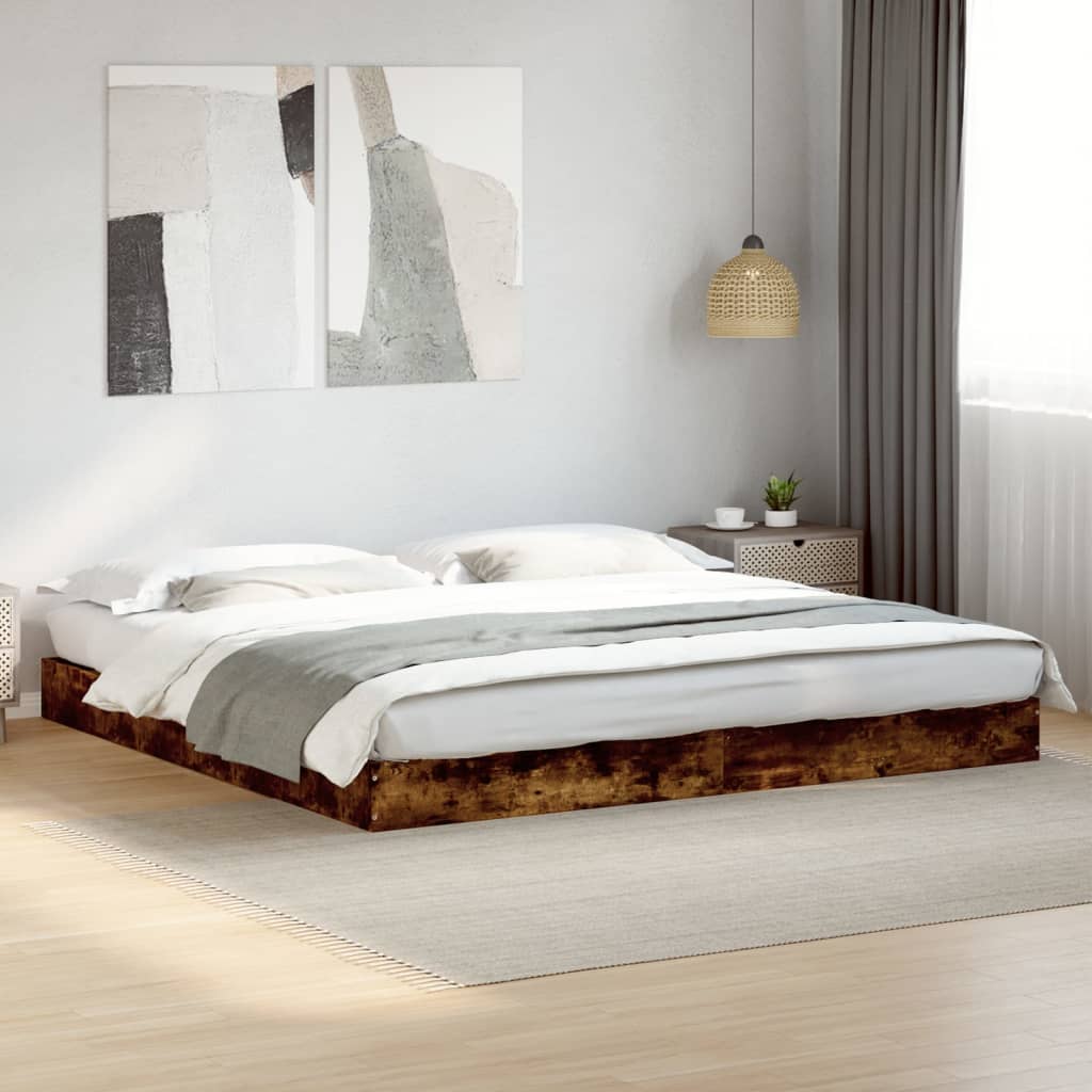 Bed frame without mattress smoked oak 200x200 cm wood material