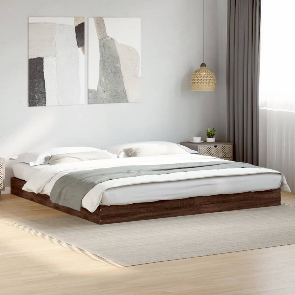 Bed frame without mattress brown oak look 200x200 cm