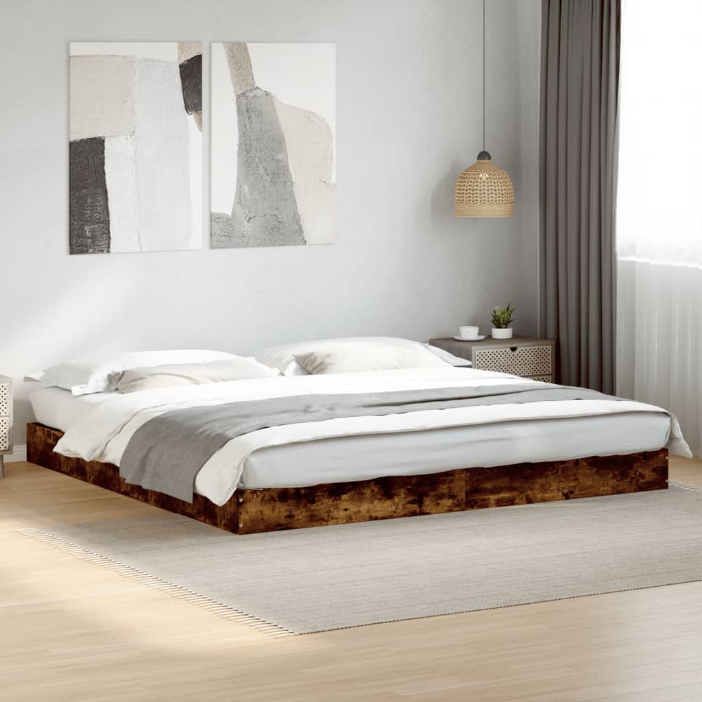 Bed frame without mattress smoked oak 180x200 cm wood material