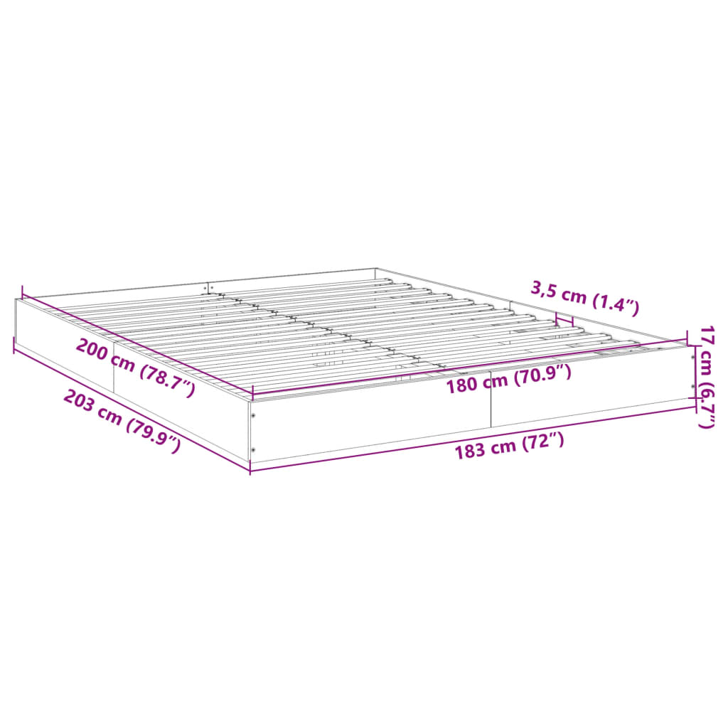 Bettgestell ohne Matratze Grau Sonoma 180x200 cm Holzwerkstoff