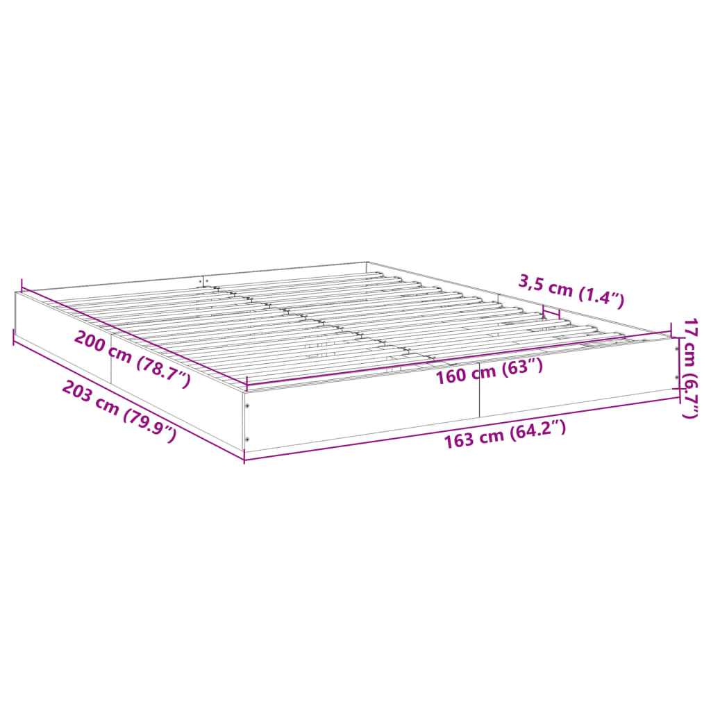 Bed frame without mattress Sonoma oak 160x200 cm wood material