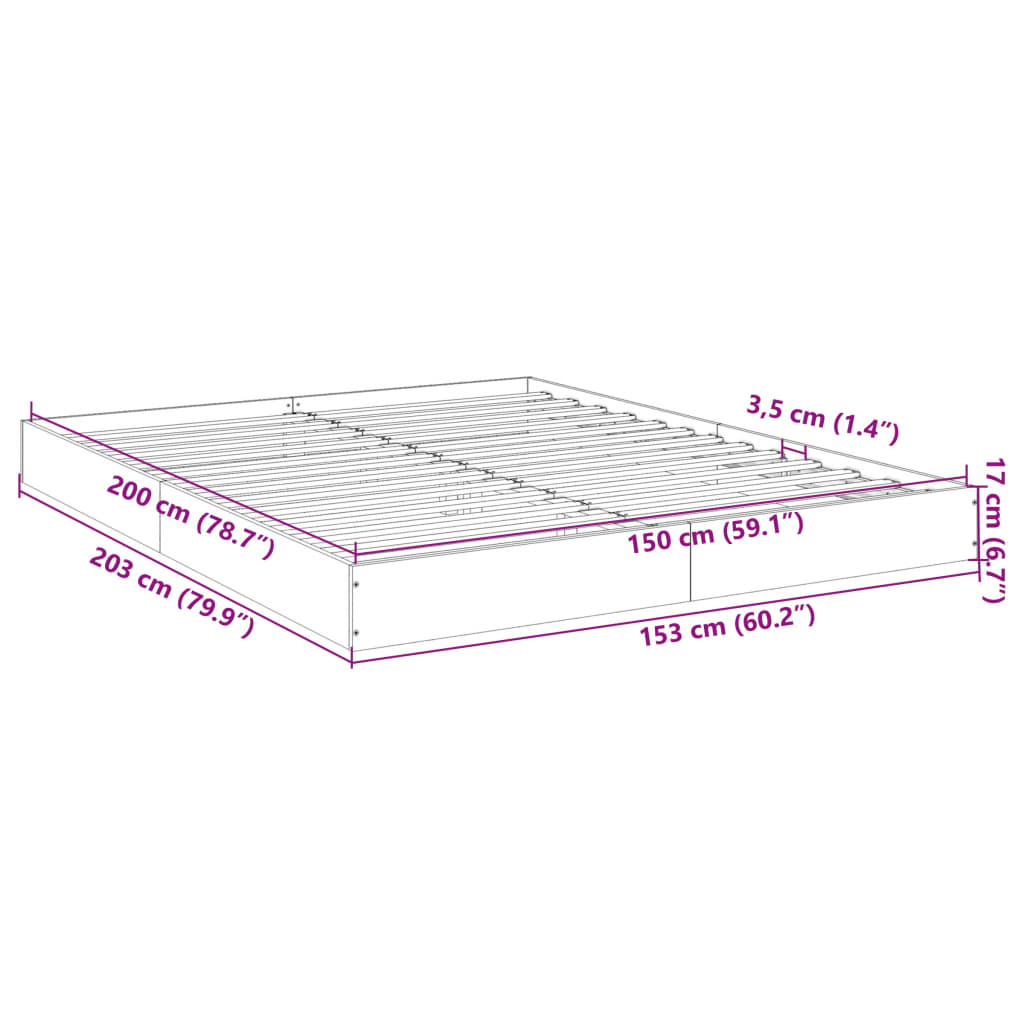 Bed frame without mattress Sonoma oak 150x200 cm wood material