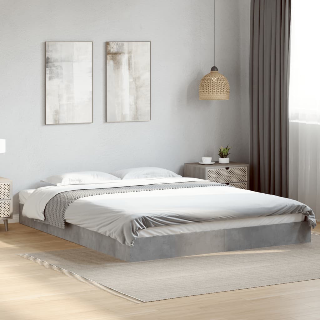 Bed frame concrete grey 150x200 cm wood material