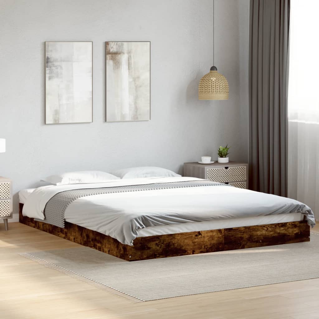 Bed frame without mattress smoked oak 150x200 cm wood material