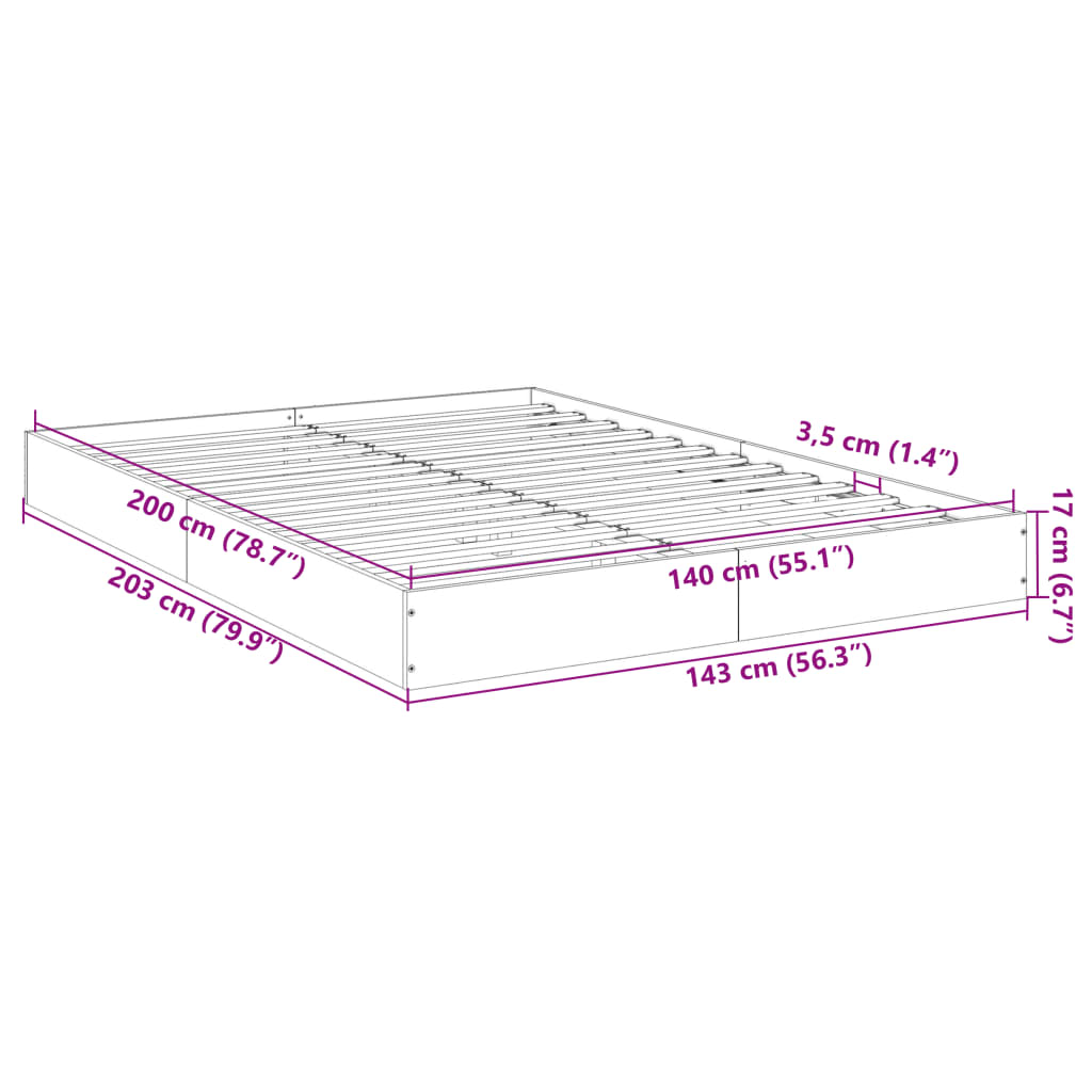 Bed frame Grey Sonoma 140x200 cm wood material