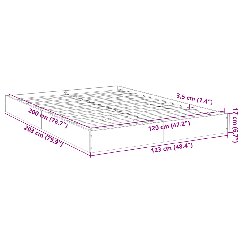 Bed frame without mattress Sonoma oak 120x200 cm wood material