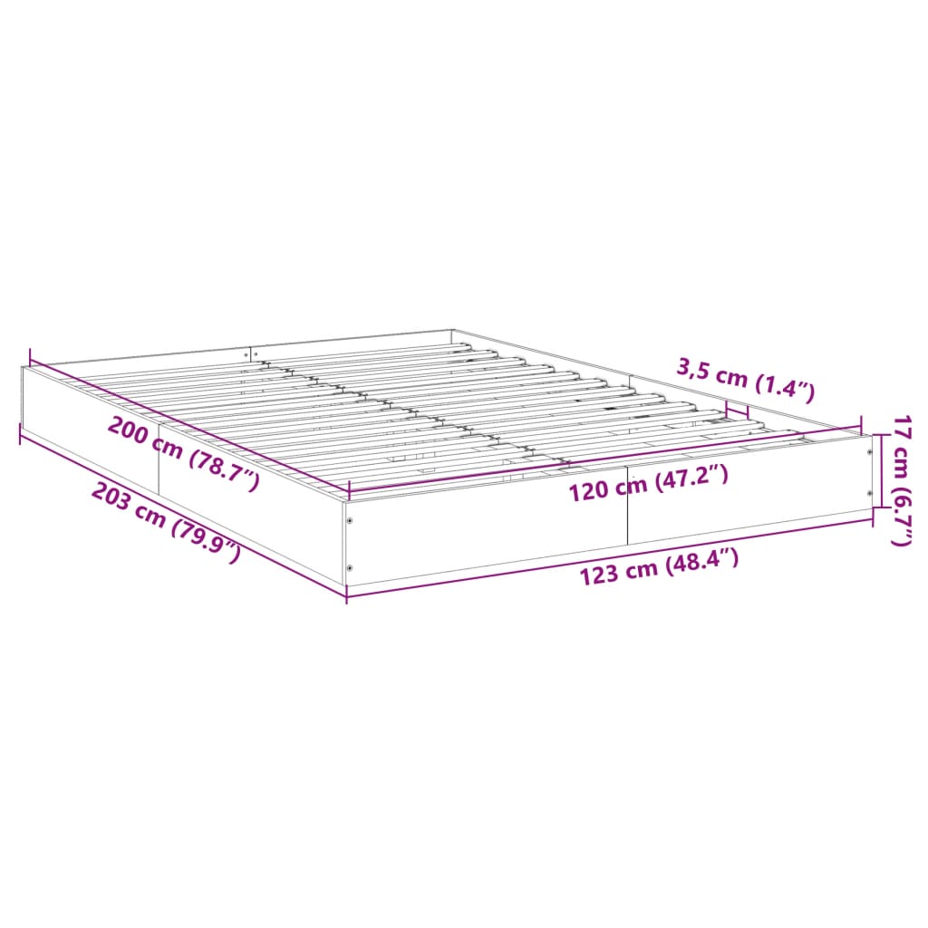 Bed frame concrete grey 120x200 cm wood material